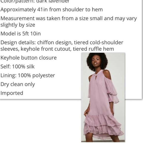 NWT | BCBGMAXAZRIA Dark Lavender Silk Cold Shoulder Dress | XS - Picture 9 of 10